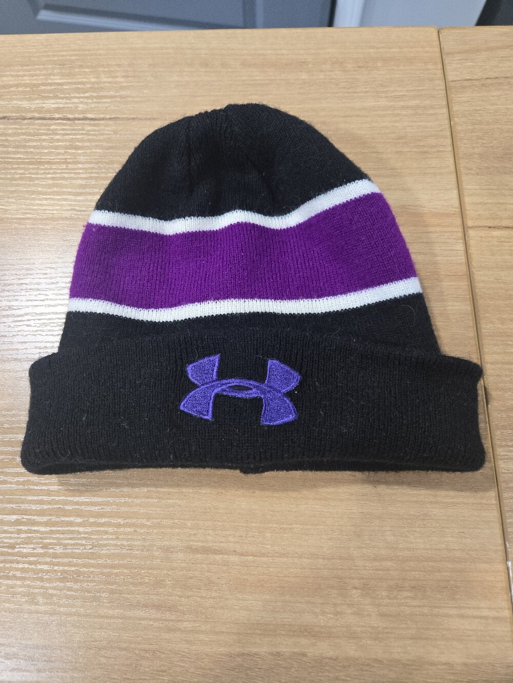 Under Armour Kids Black, Purple & White Striped Knit Beanie